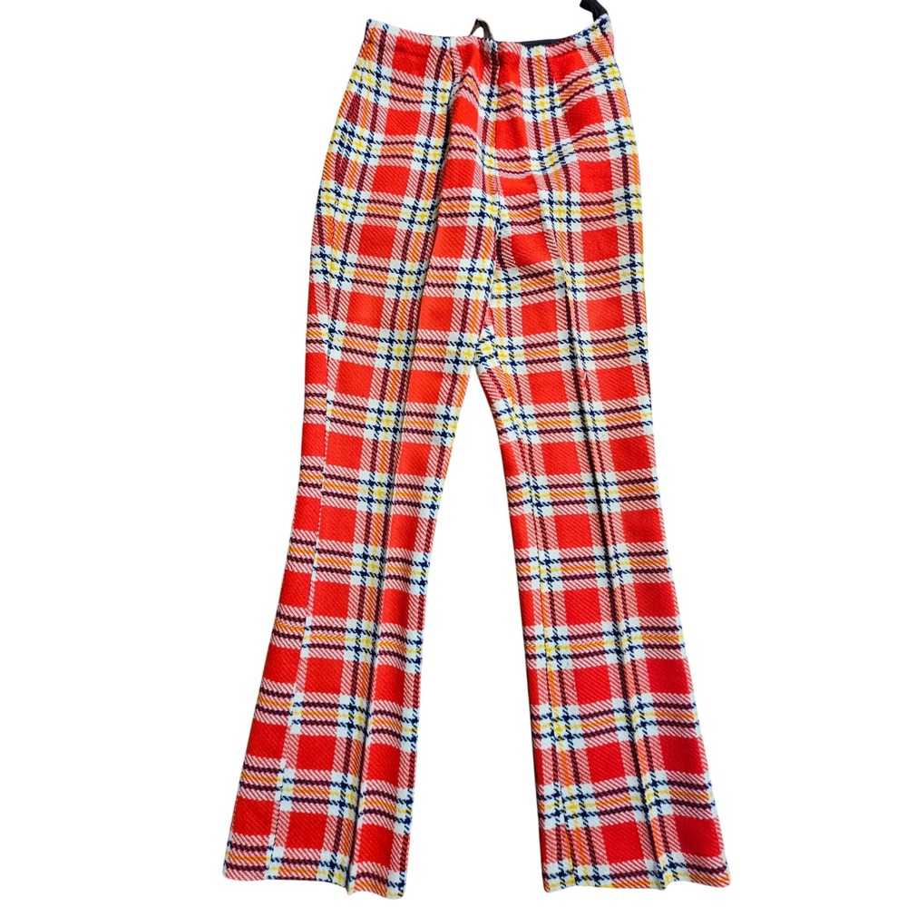 Vintage Bogart of Texas Red Plaid‎ Flare Pants High Waist 24x29 Retro Mod Disco